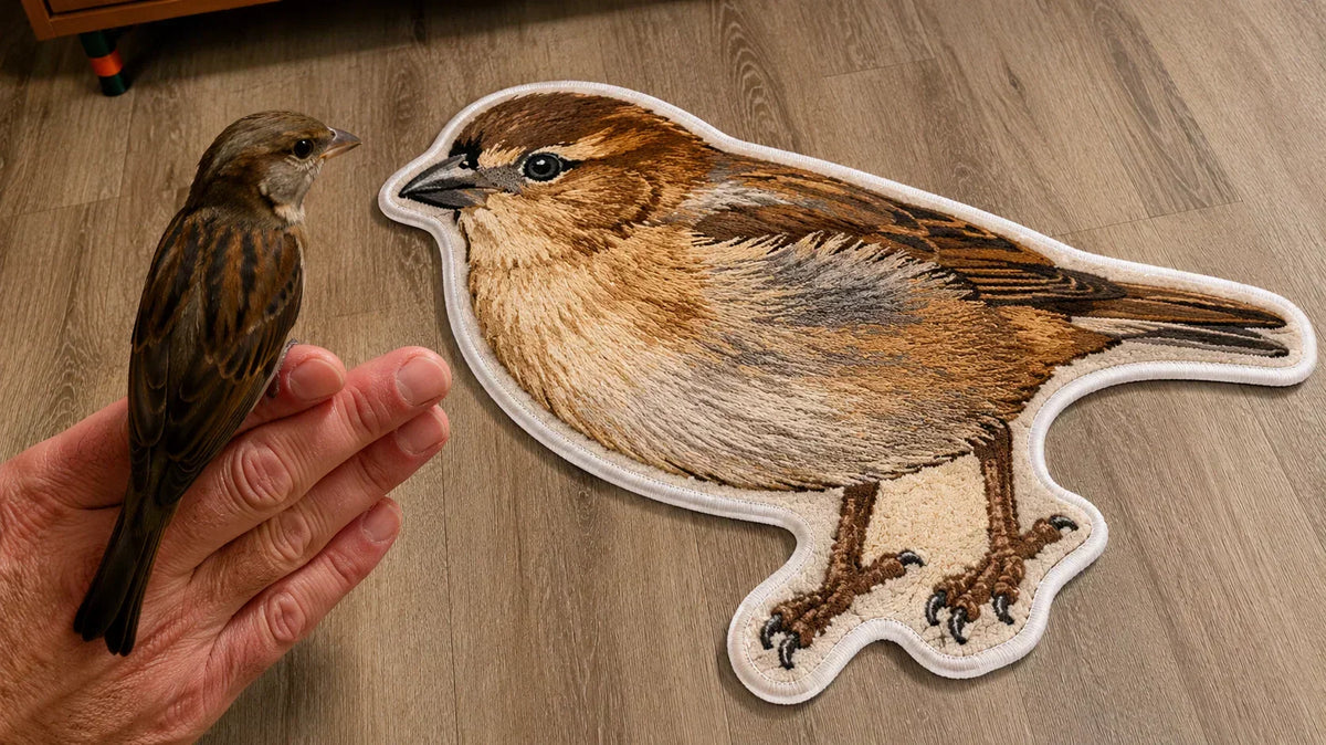 Iris the Rescue Sparrow Custom Bird Rug | A Print Nest