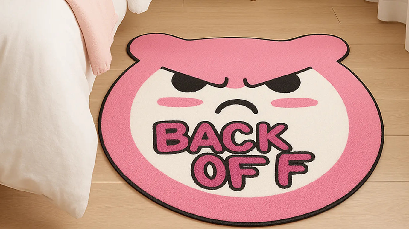 Back Off Pink Bear Emotion Rug – A Kawaii Mood Rug for Days You’re Just Not Okay