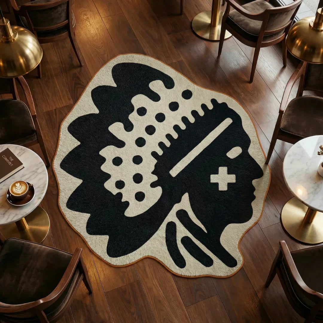 Native American logo rug coffee shop