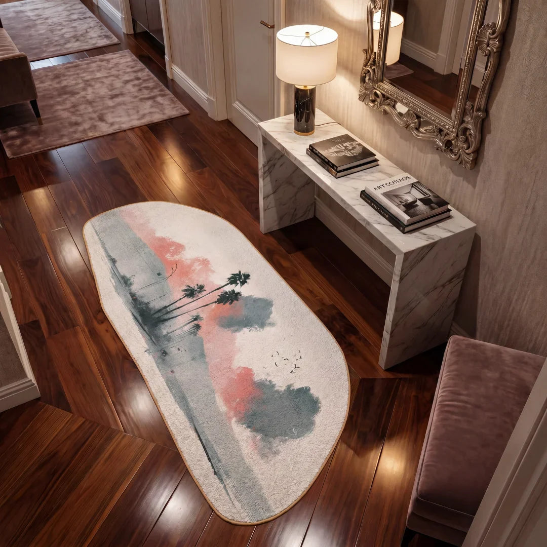 Irregular California summer rug entryway