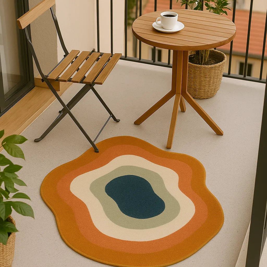 Irregular-shaped morning bloom rug for balcony