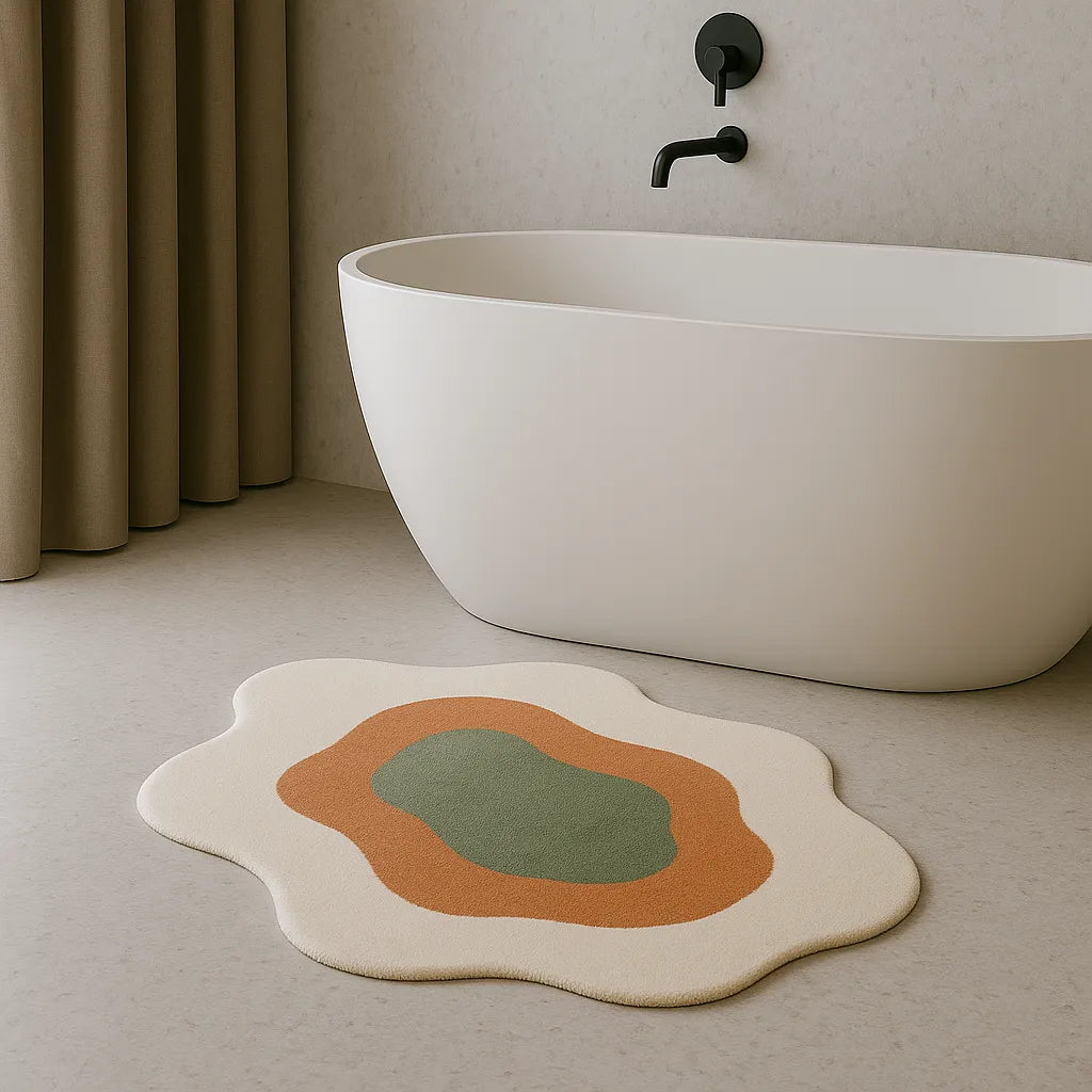 Irregular-shaped stone bloom bathroom rug