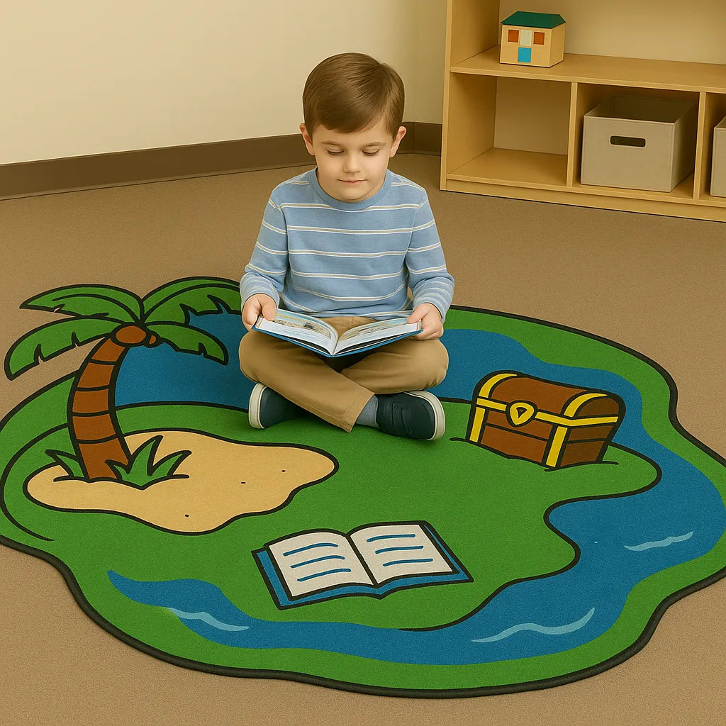 Irregular-shaped story island rug for kids