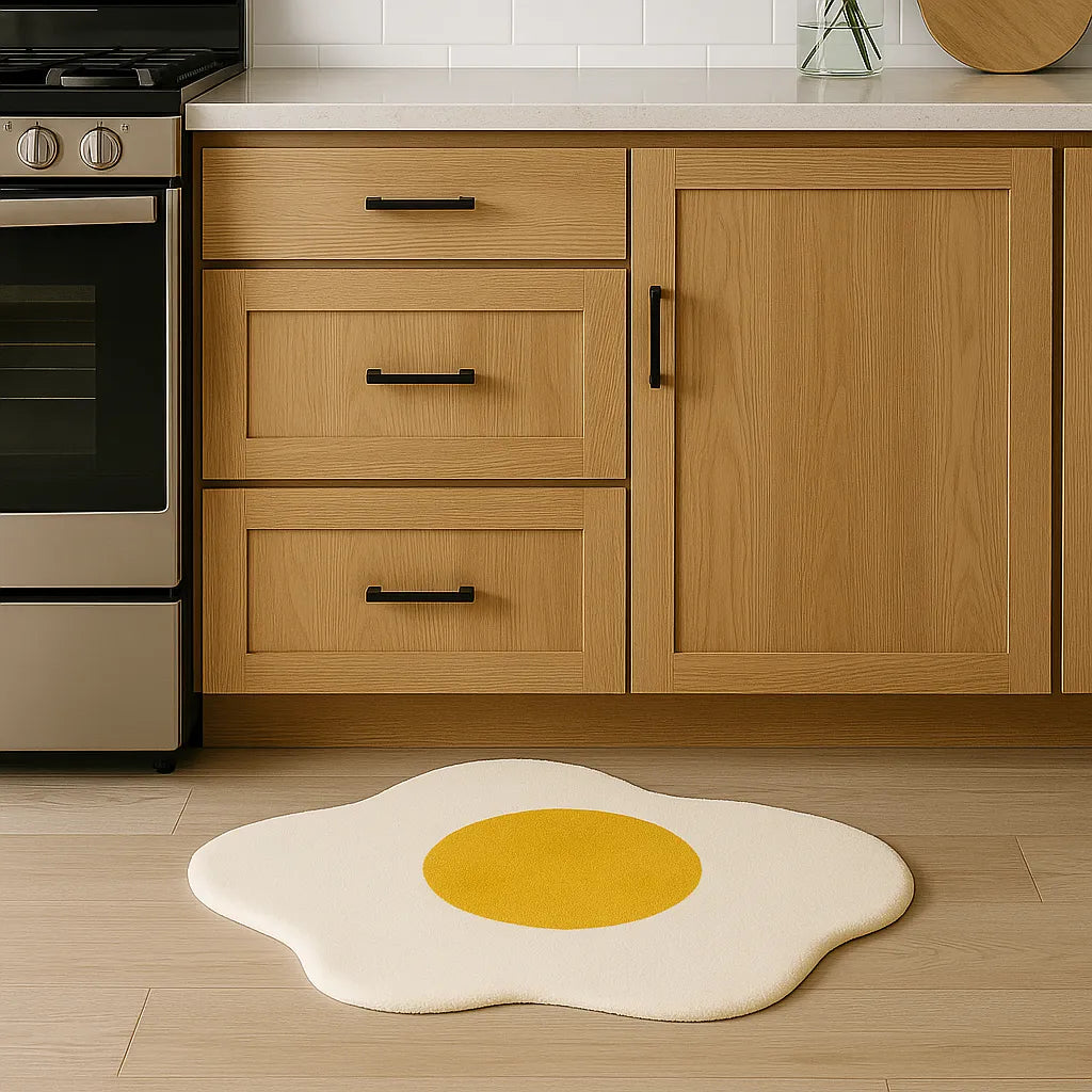 Irregular-shaped sunny side up kitchen rug