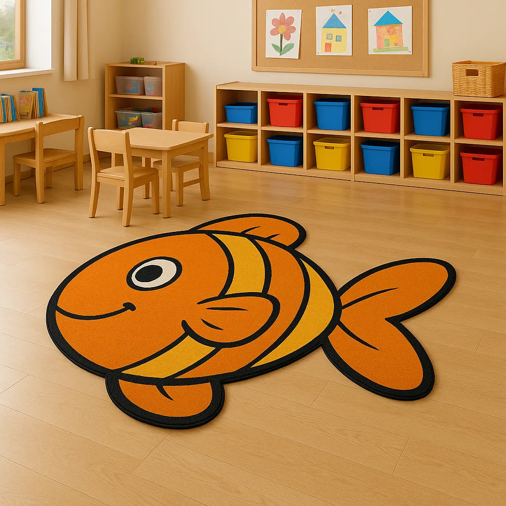 Irregular-shaped wiggly fish rug