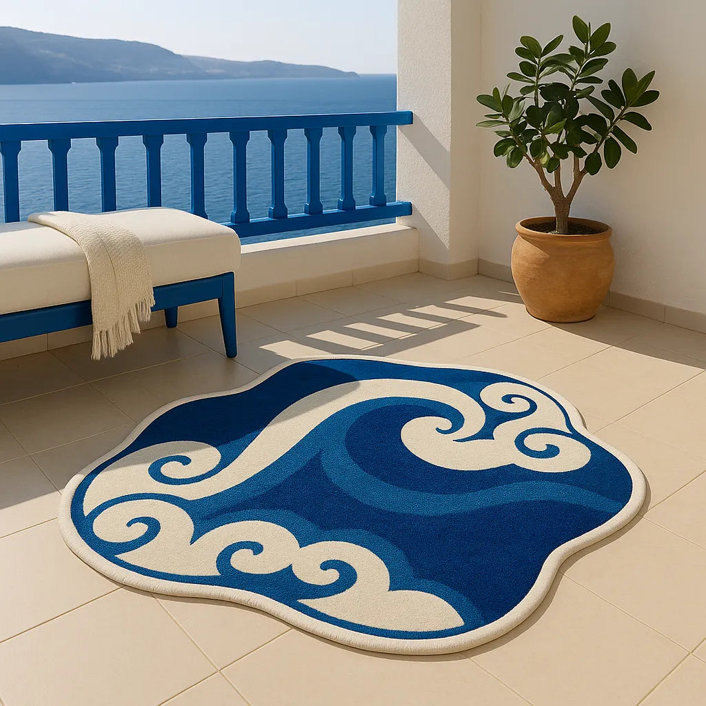 Irregular-shaped aegean crest rug