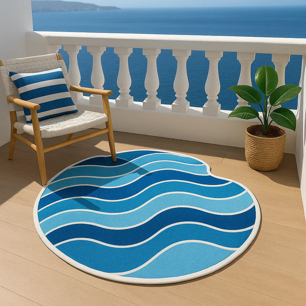 Irregular-shaped aegean wave rug
