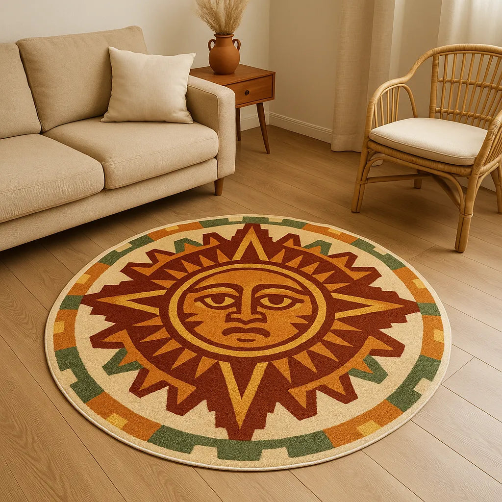 Round aztec sunburst rug