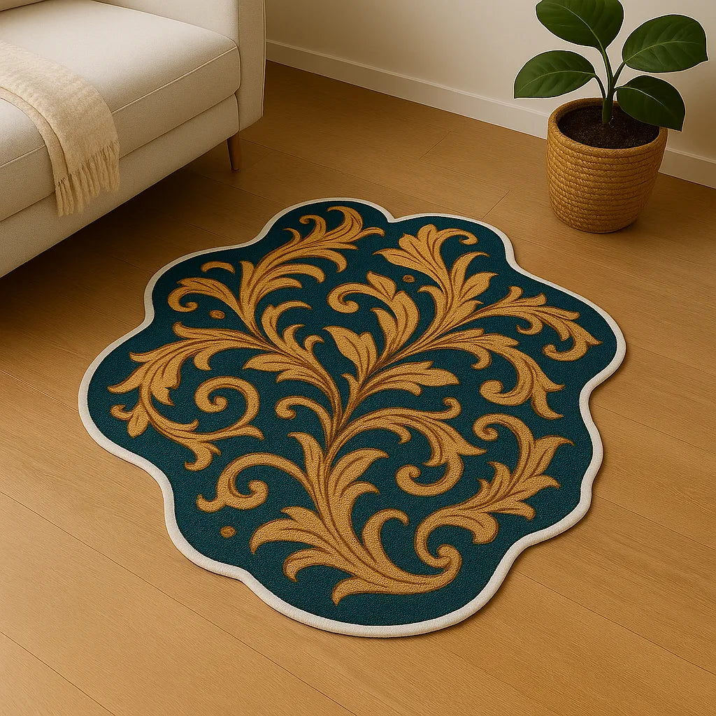 Irregular-shaped baroque flourish rug