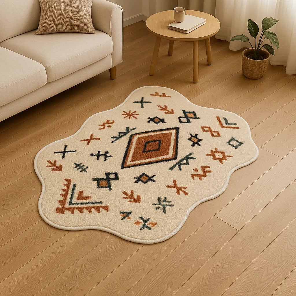 Irregular-shaped boho flow rug