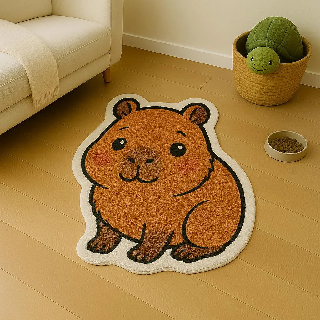 Irregular-shaped cut capybara rug