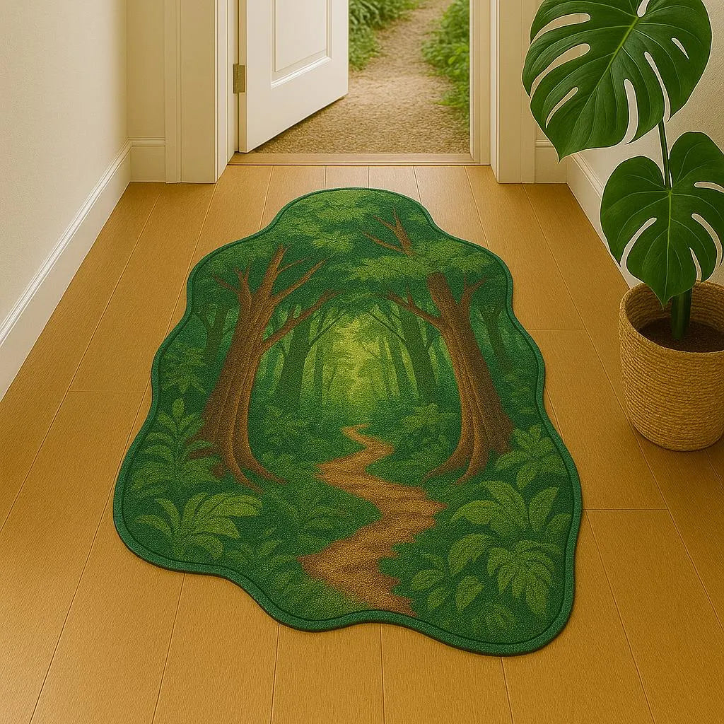 Irregular-shaped forest path woodland rug