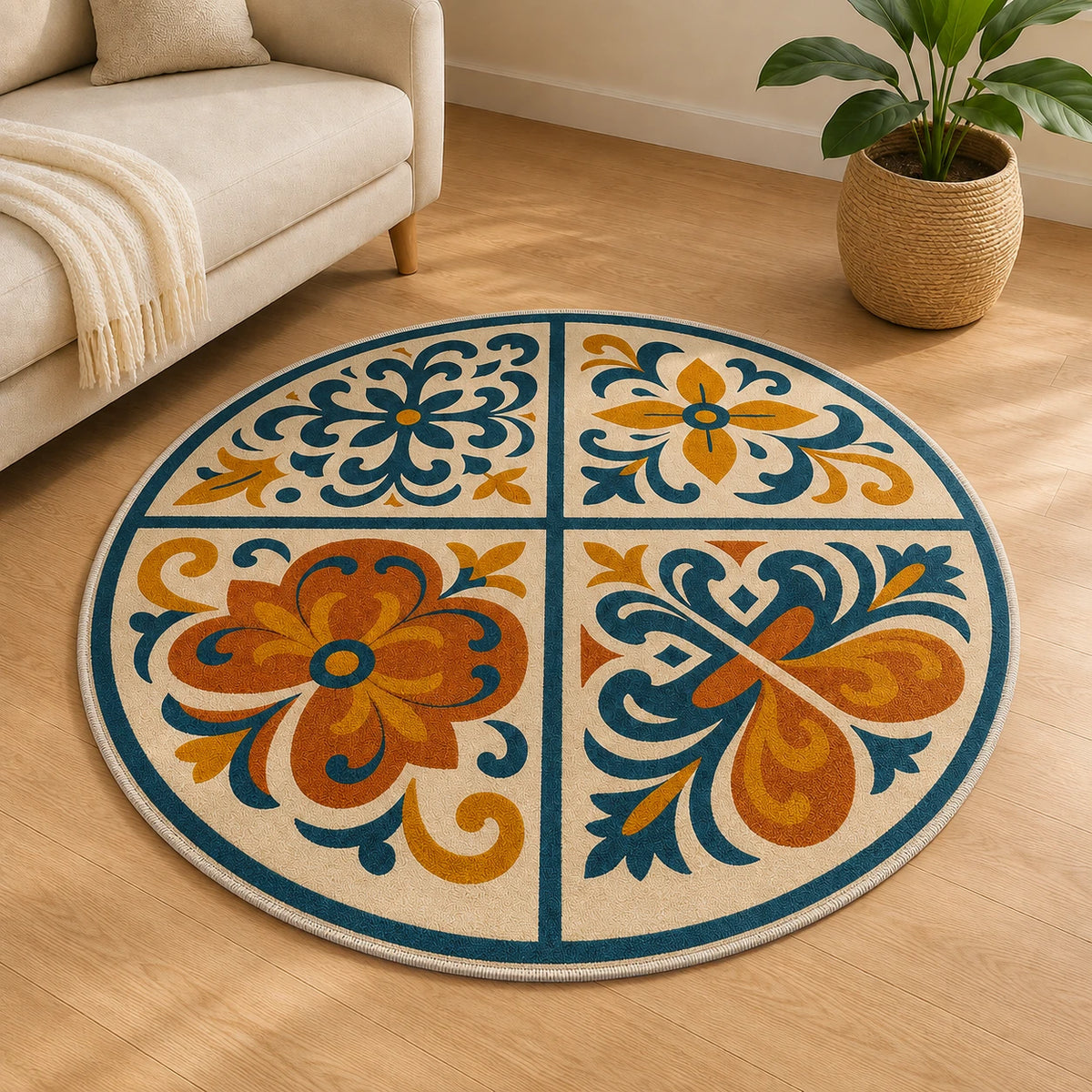 Round tuscan tile rug