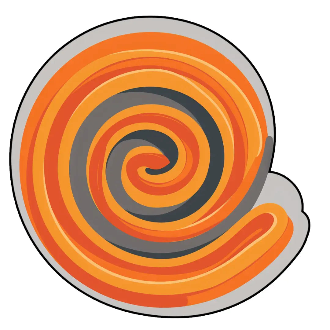 Irregular spiral rug featuring concentric orange, amber, and dark gray rings in a bold geometric pattern
