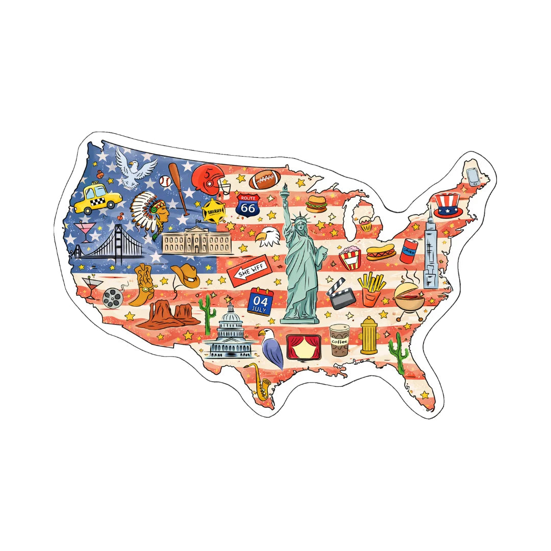 Irregular illustrated USA map rug living room