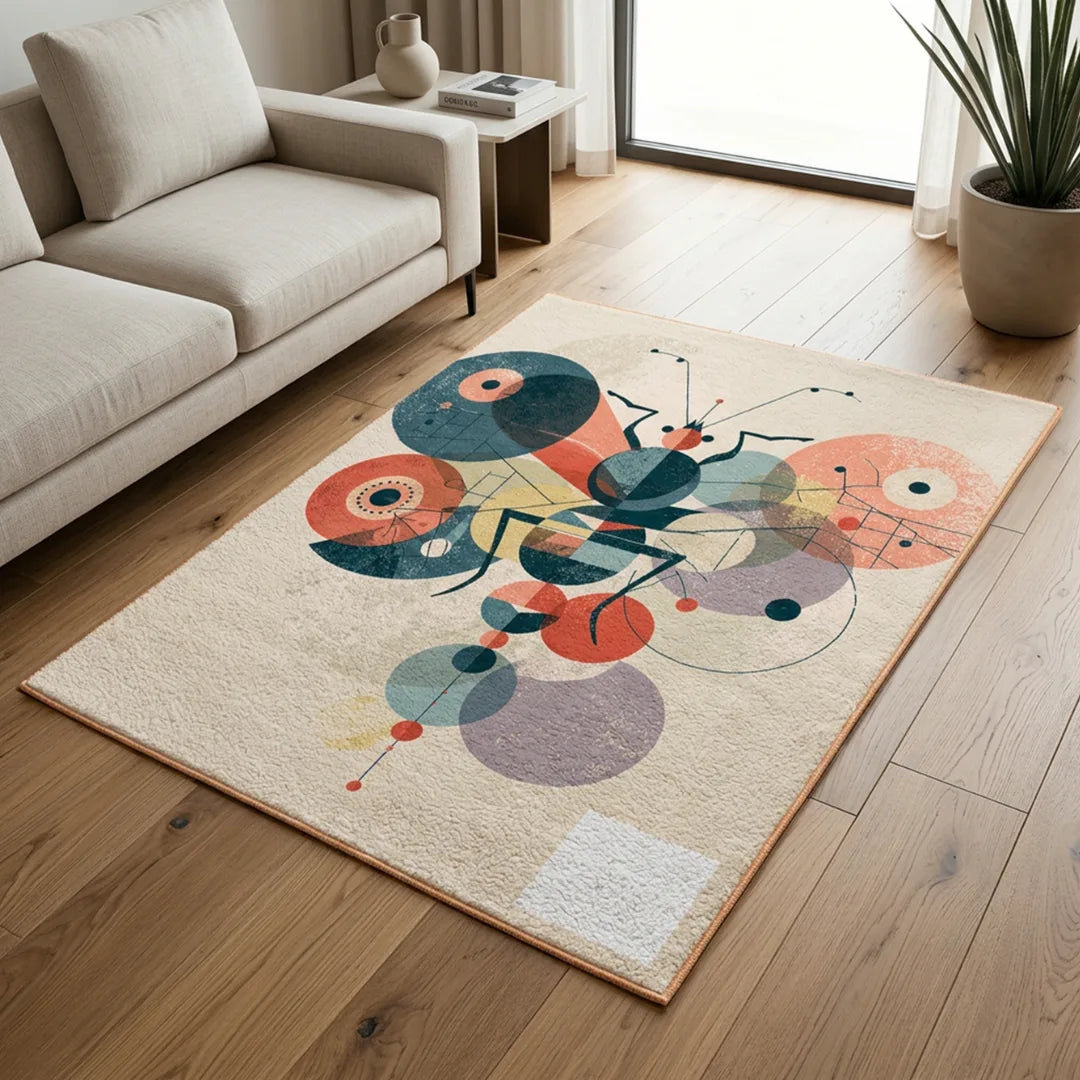 Stamp inspired orphism rug living room