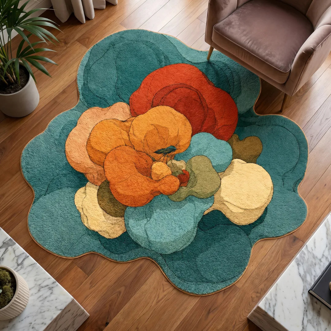 Irregular colores rug living room