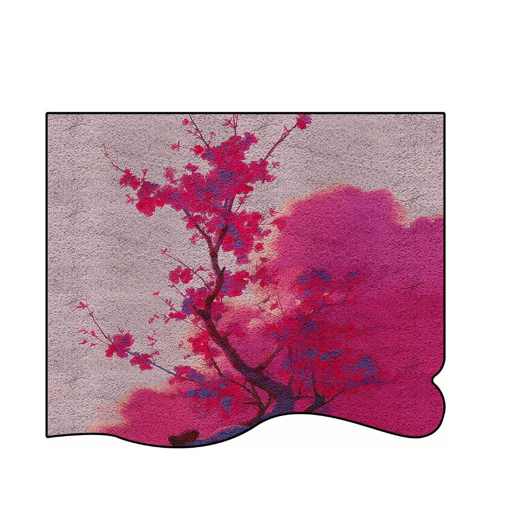 Blush rug featuring delicate cherry blossom branches in faded pink tones on a textured surface