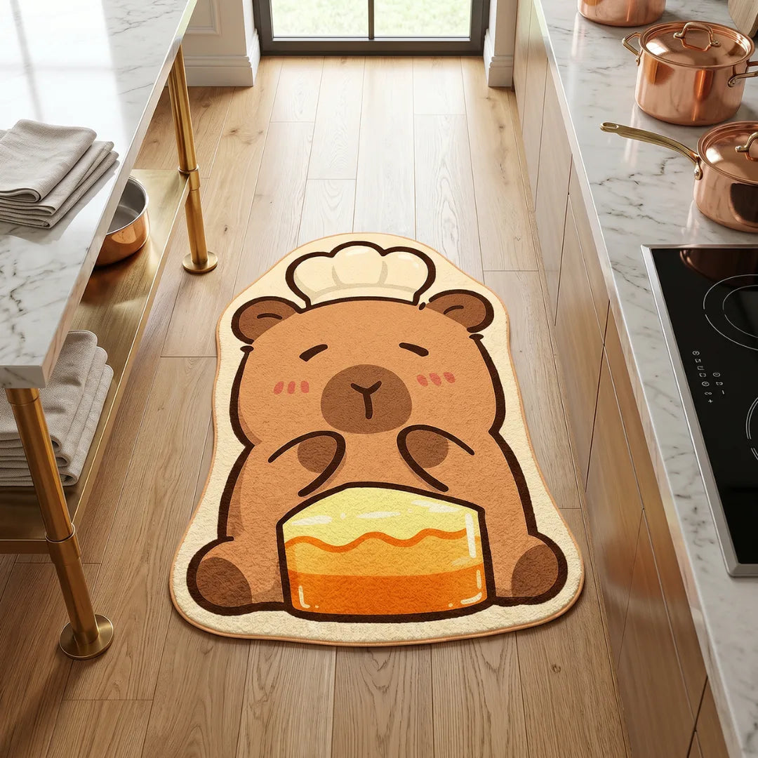 Irregular capybara rug kitchen