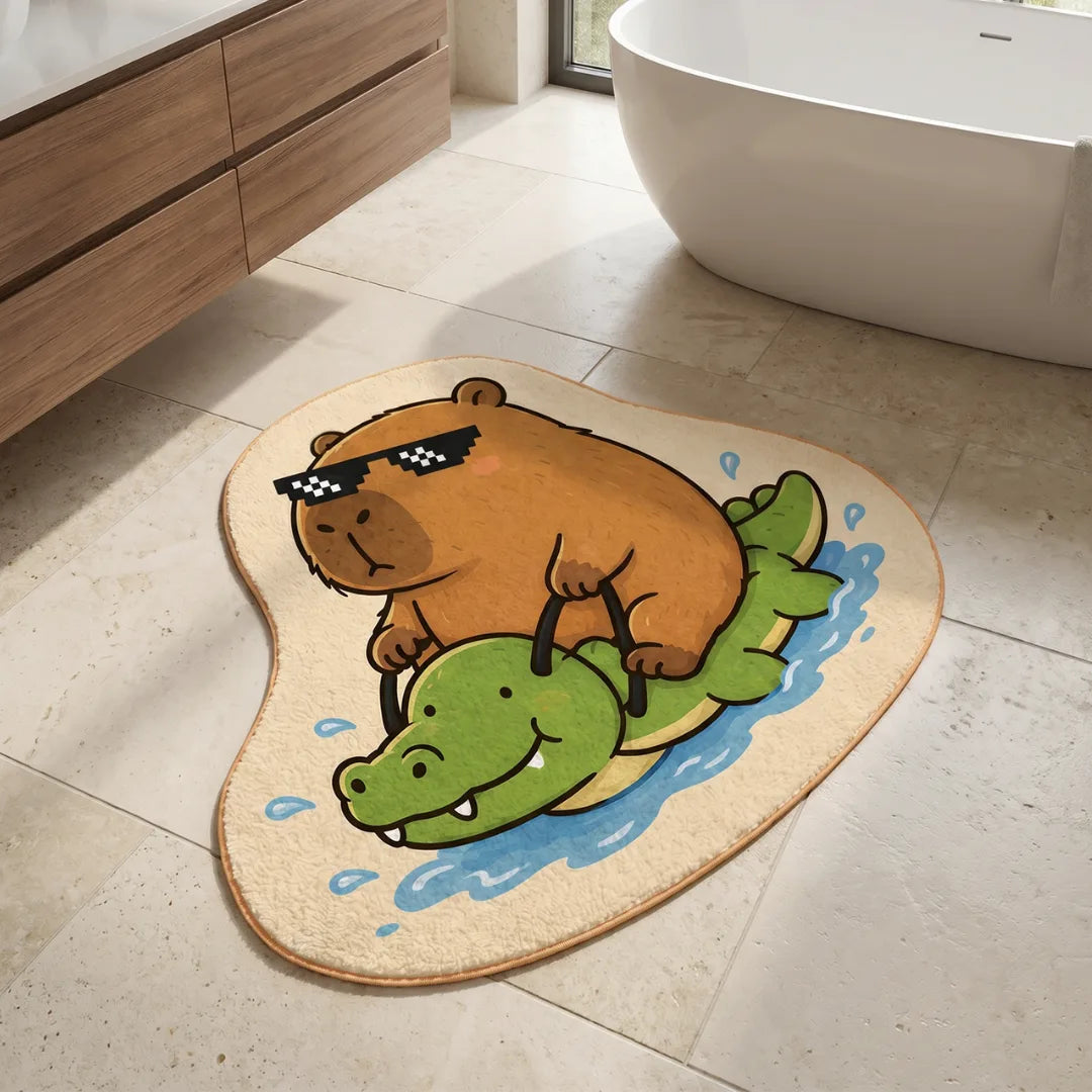 Irregular capybara rug bathroom