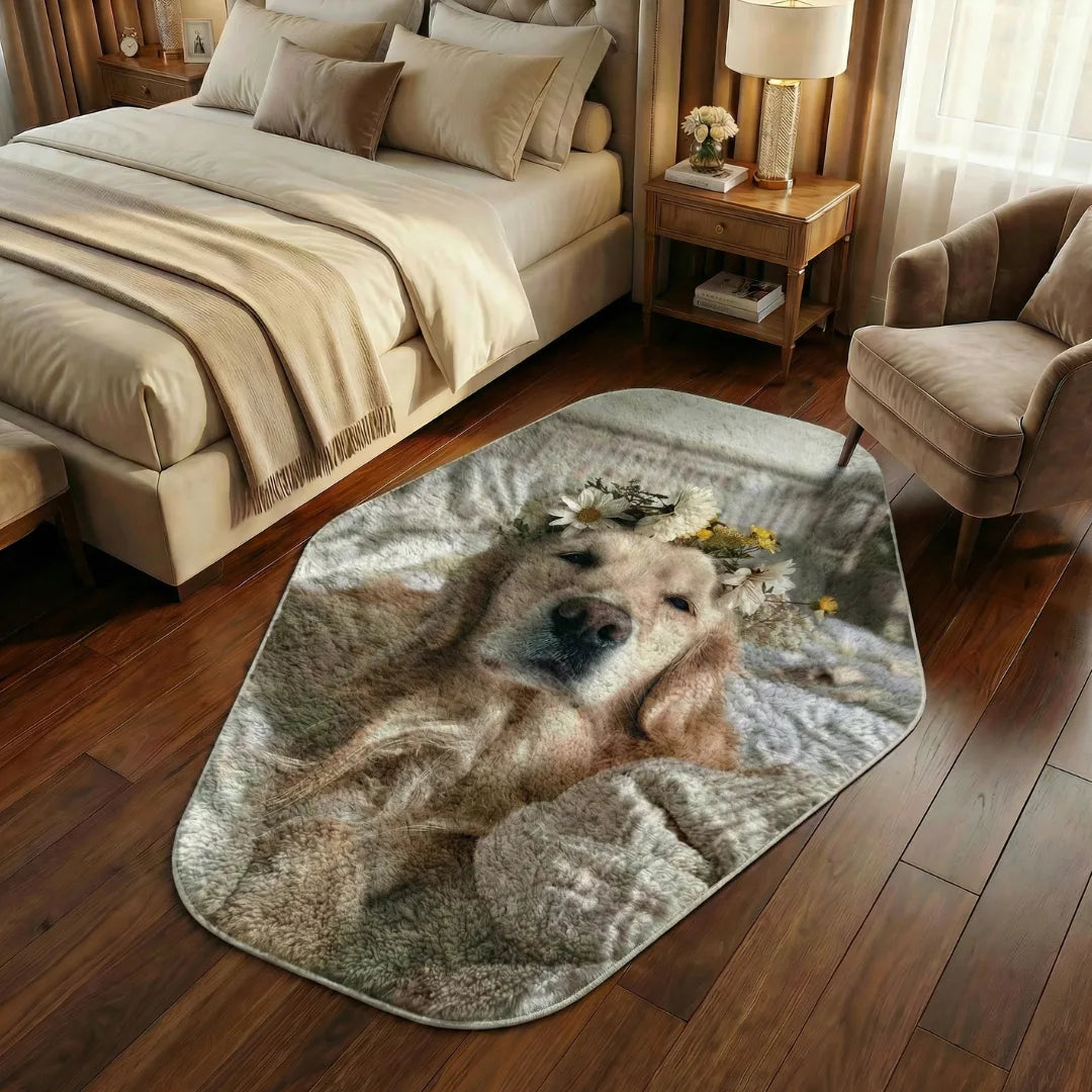 Irregular dog rug bedroom