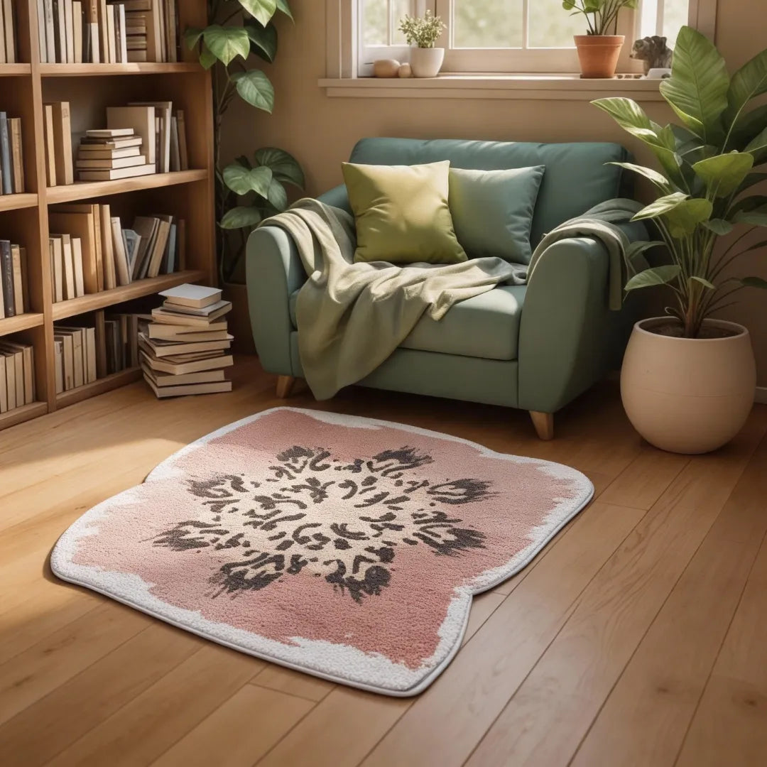 Irregular pink floral rug living room
