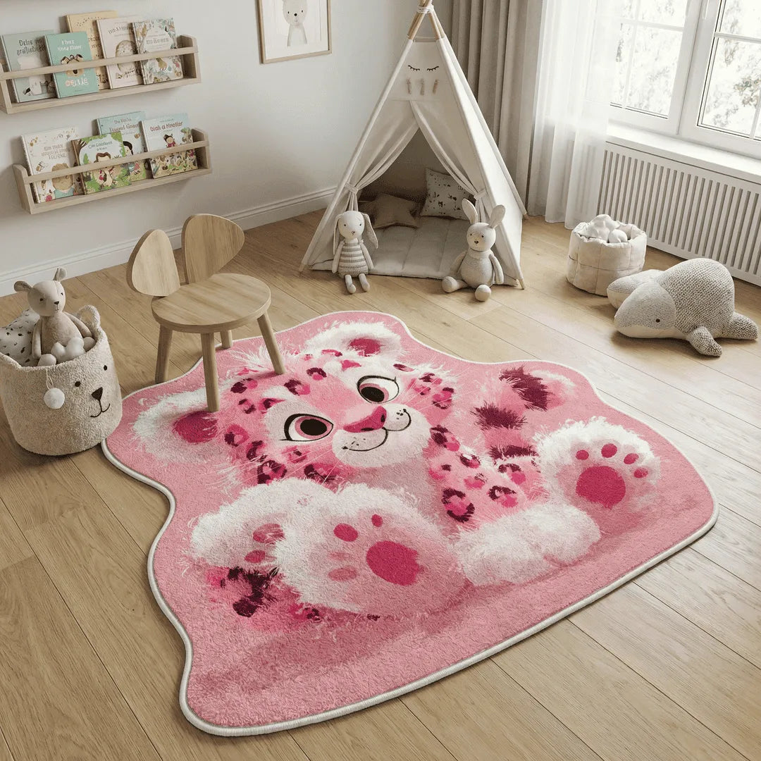 Irregular pink leopard rug kidsroom