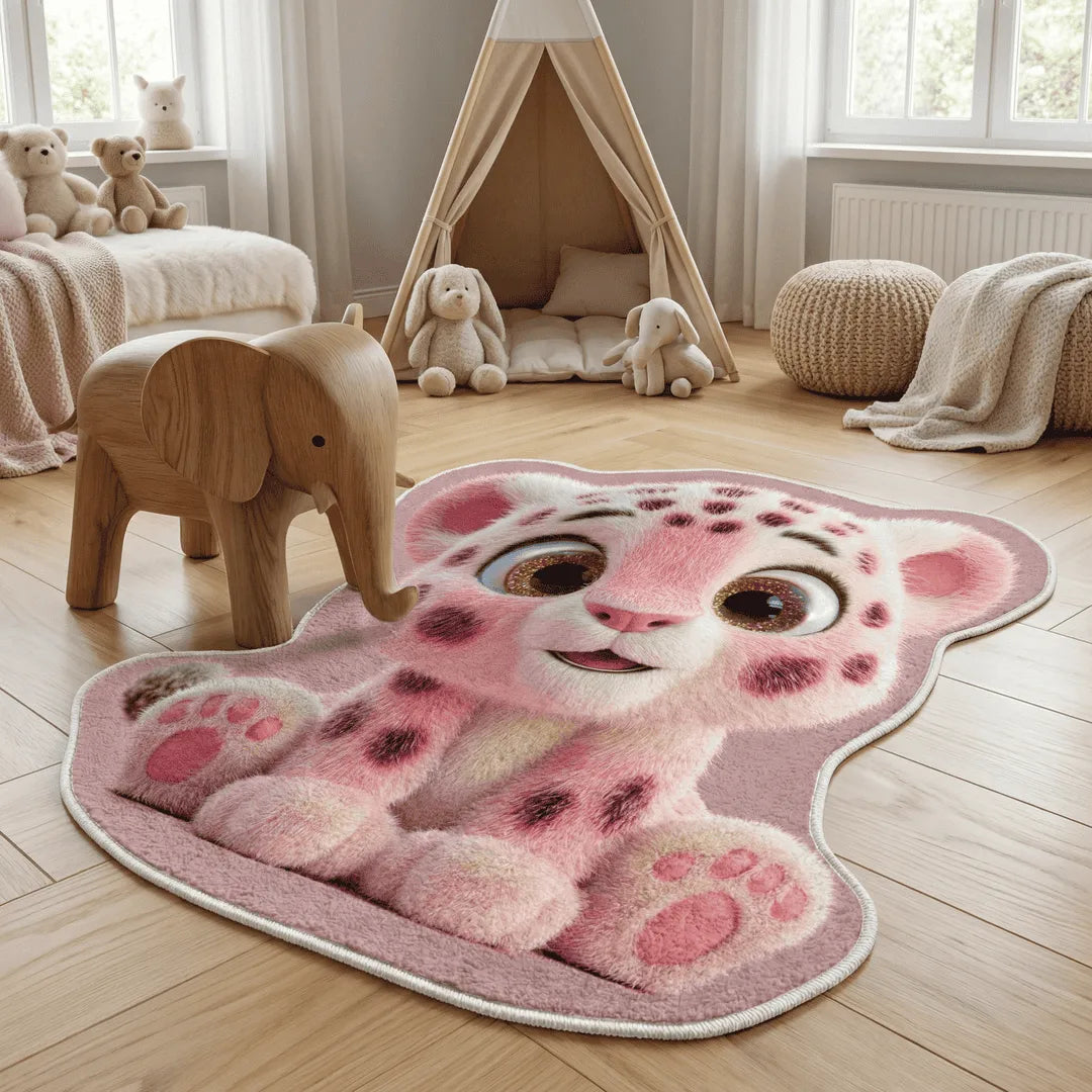 Irregular pink leopard rug kidsroom