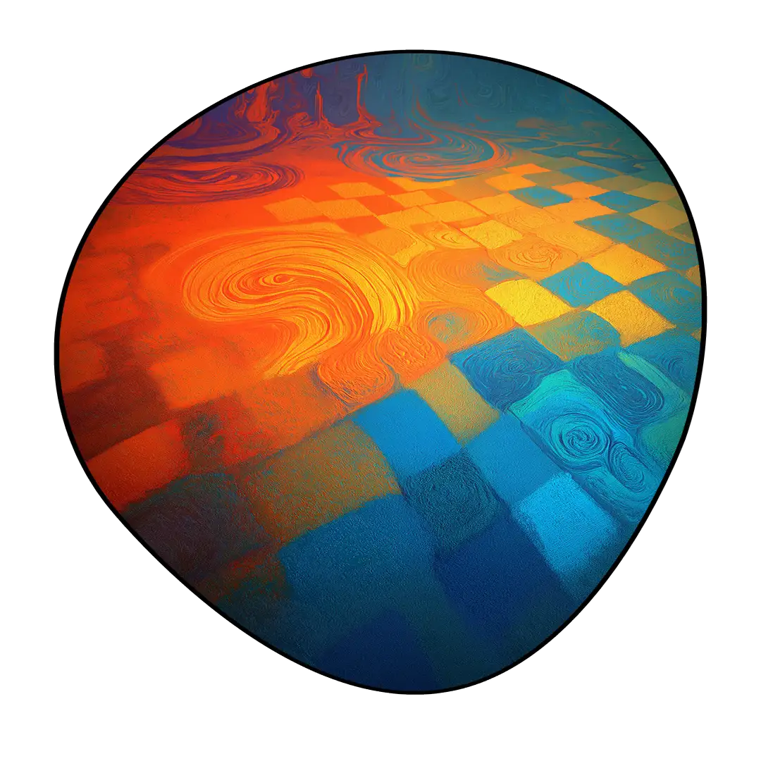 Irregular orange blue abstract rug living room