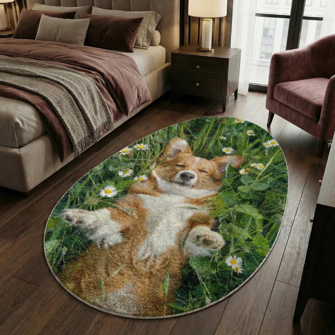 Irregular dog rug bedroom