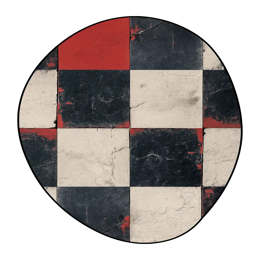 Irregular black white red rug living room