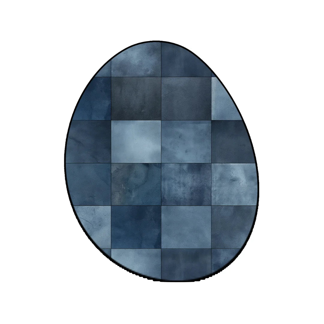 Irregular blue checkered rug balcony nook