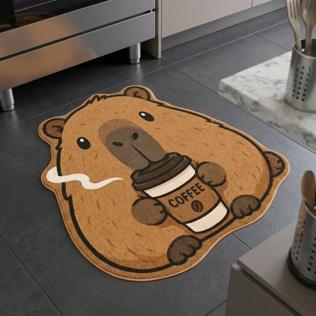 Irregular capybara rug kitchen
