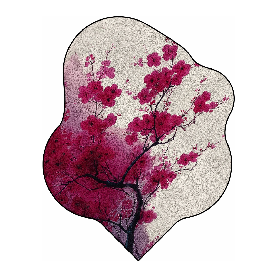 Passing Pink rug with soft cherry blossom branches and gentle pink tones on a neutral background