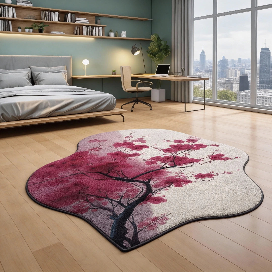 Passing Pink floral rug placed on a bedroom floor, creating a calm and airy atmosphere