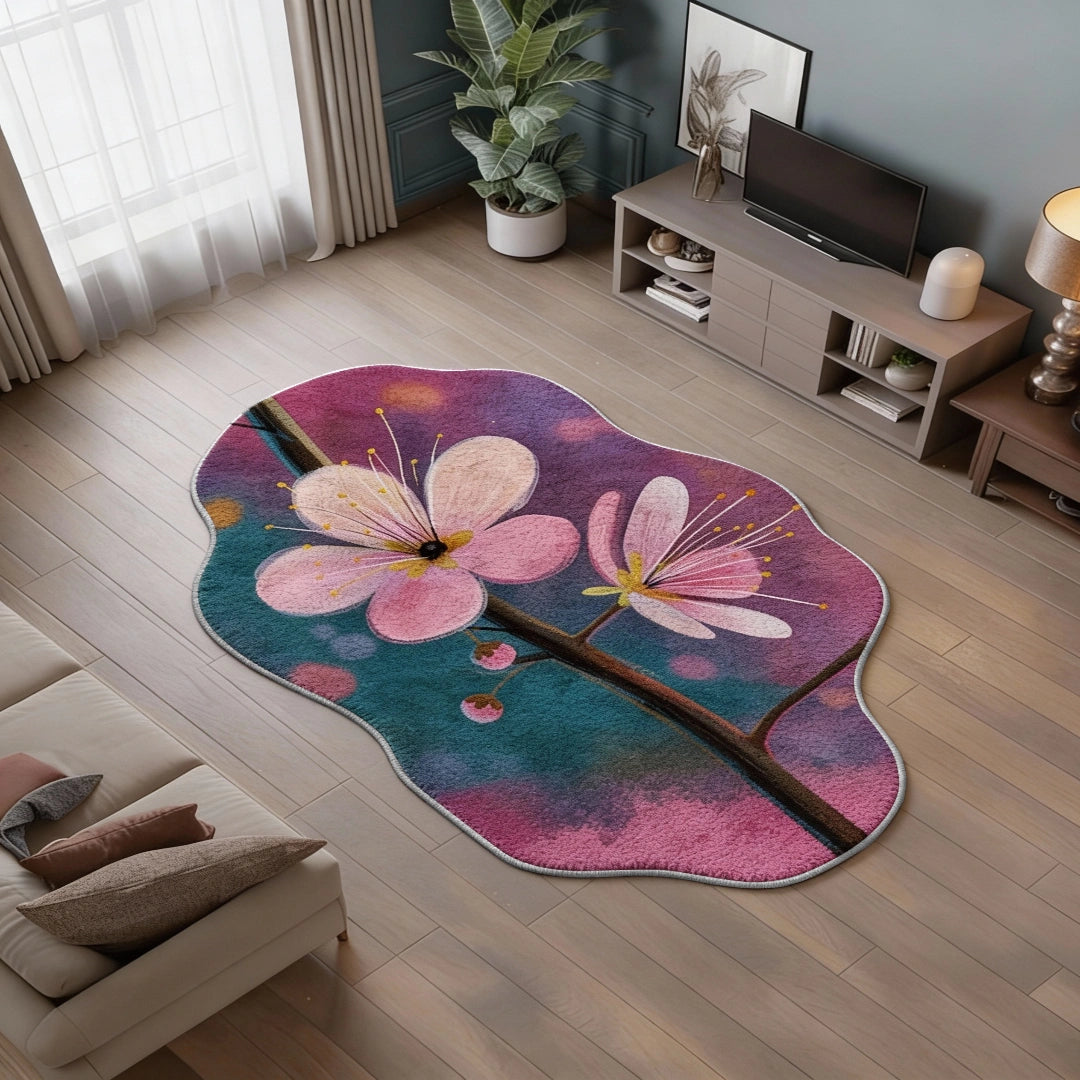 Petal Field floral rug placed on a living room floor, adding gentle color and warmth to the space