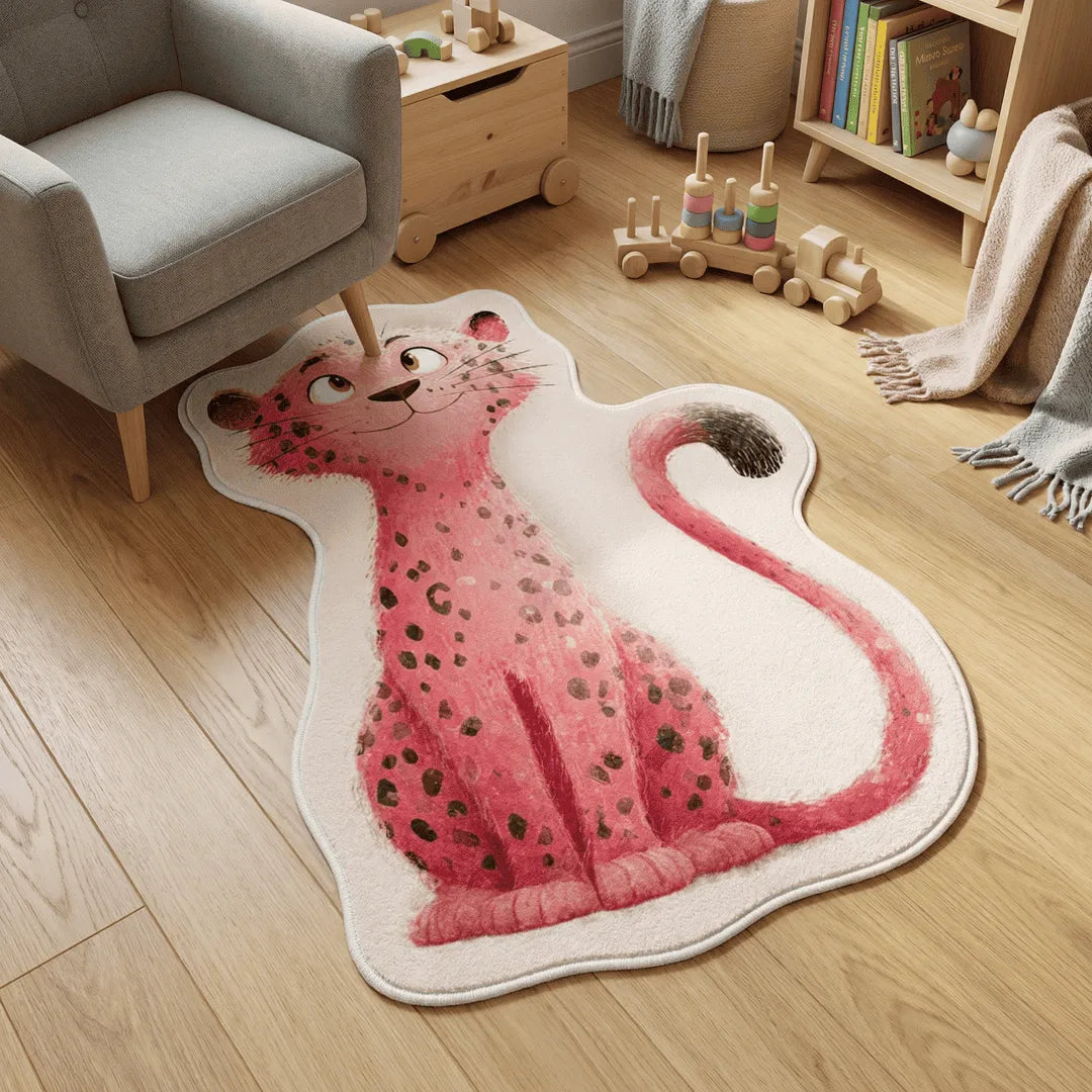 Irregular pink leopard rug kidsroom