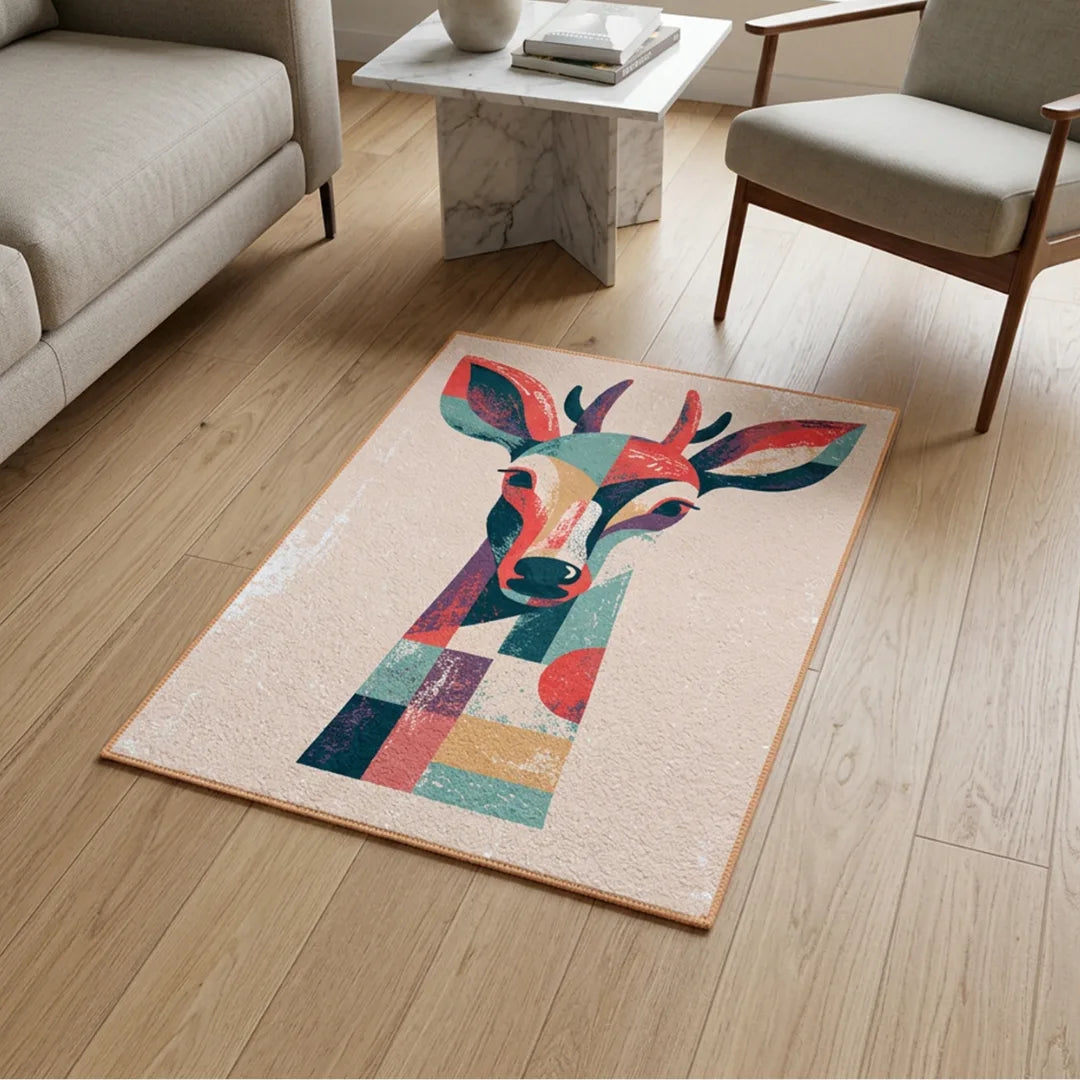 Stamp inspired fauvism rug living room reading nook