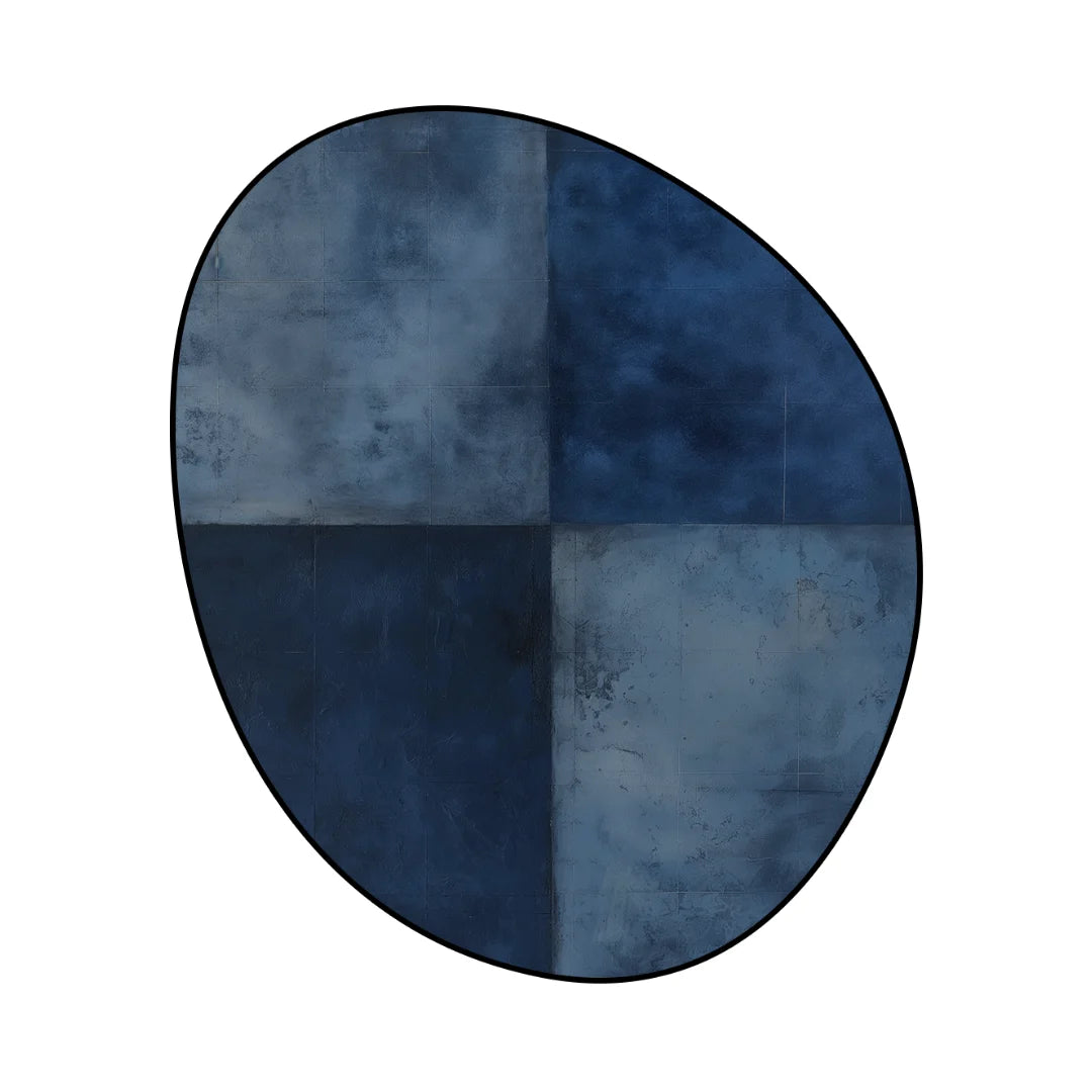 Irregular blue geometric rug living room