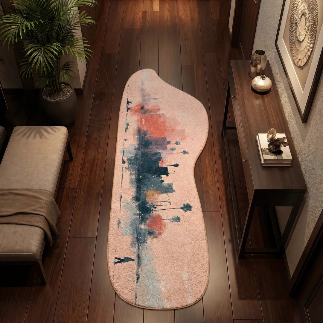 Irregular California summer rug entryway