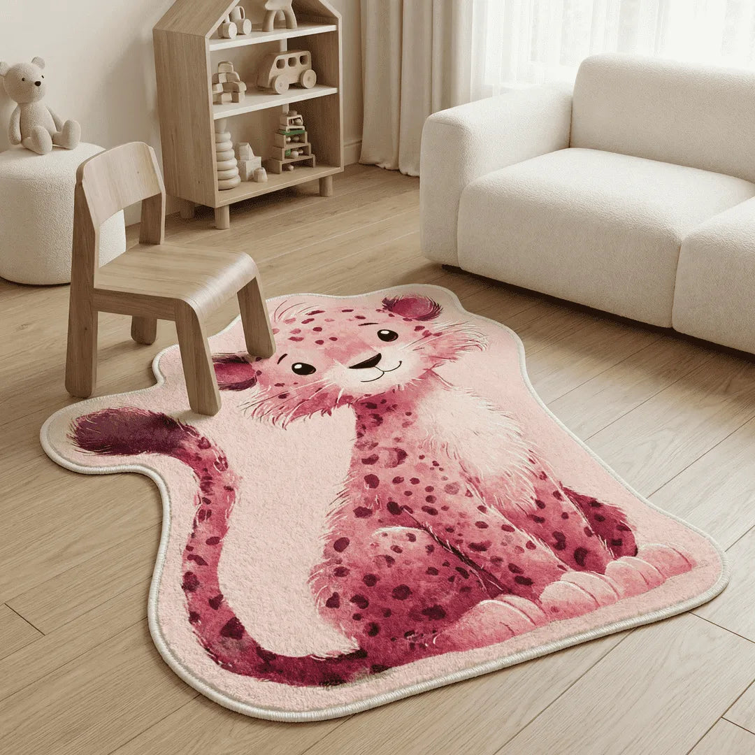 Irregular pink leopard rug kidsroom