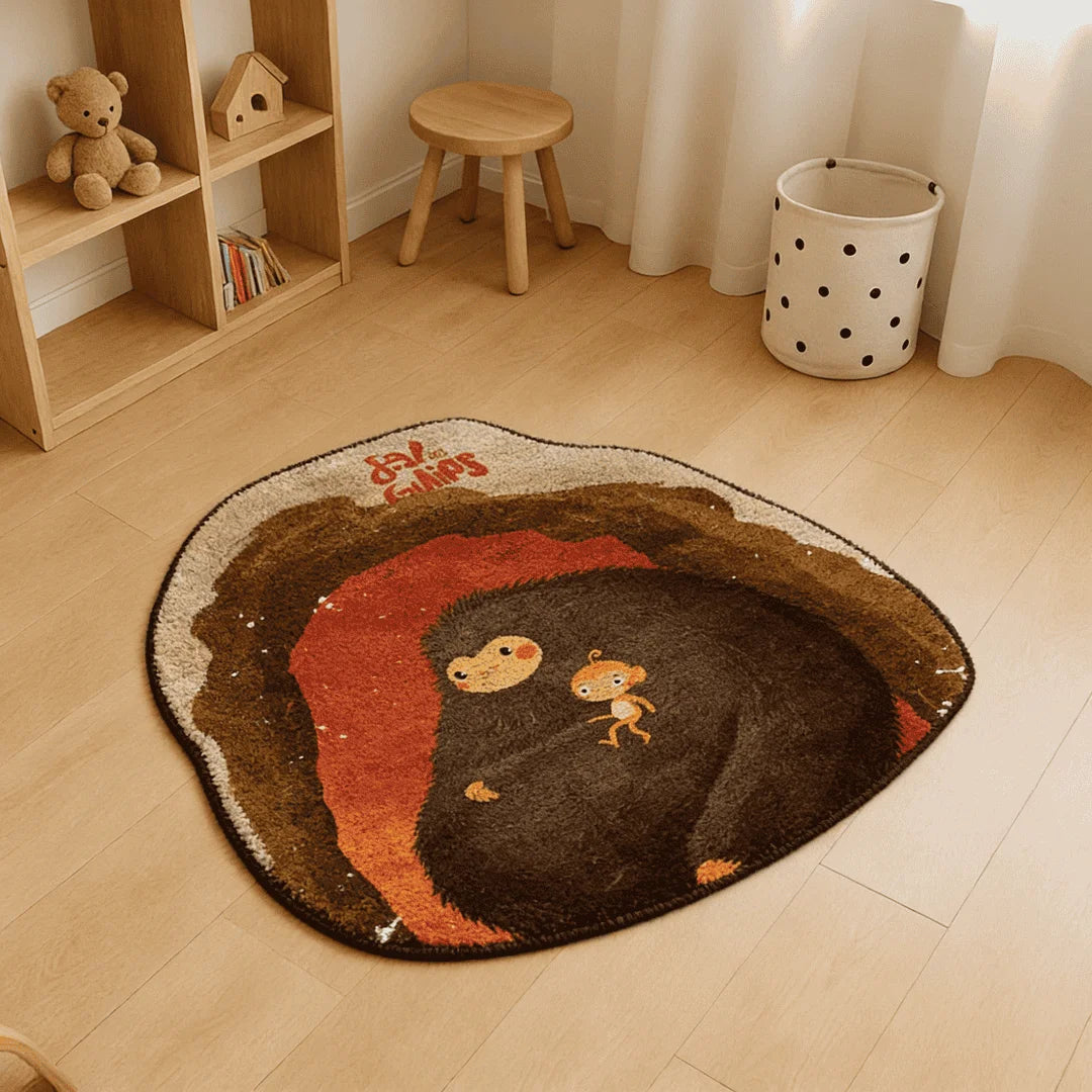 Irregular punch the lonely monkey inspired rug kidsroom