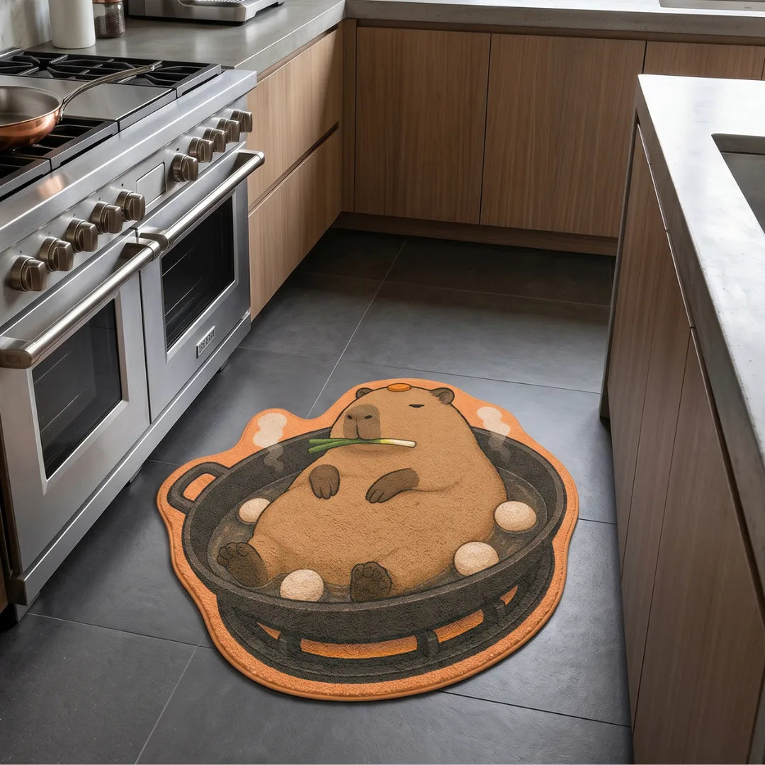 Irregular capybara rug kitchen