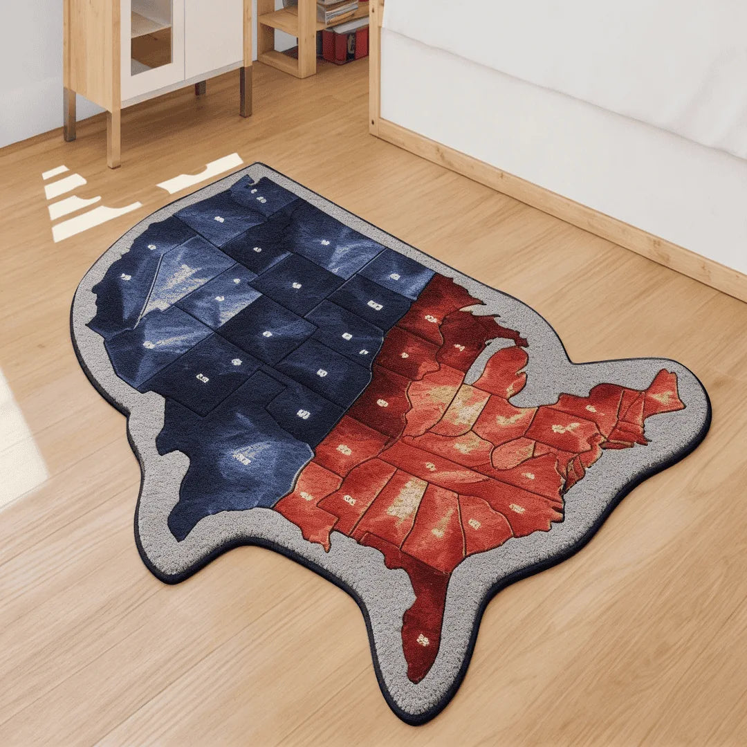 Irregular split field USA map rug kids room & playroom
