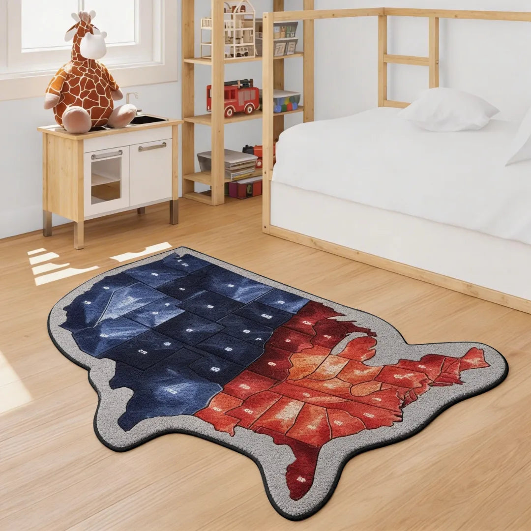 Irregular split field USA map rug kids room & playroom