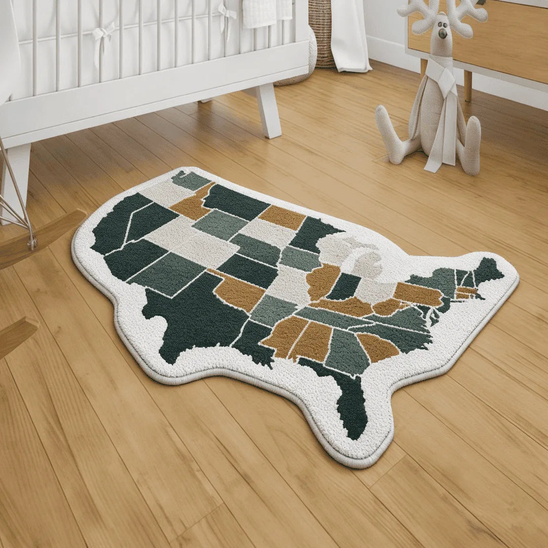 Irregular USA map rug kids room