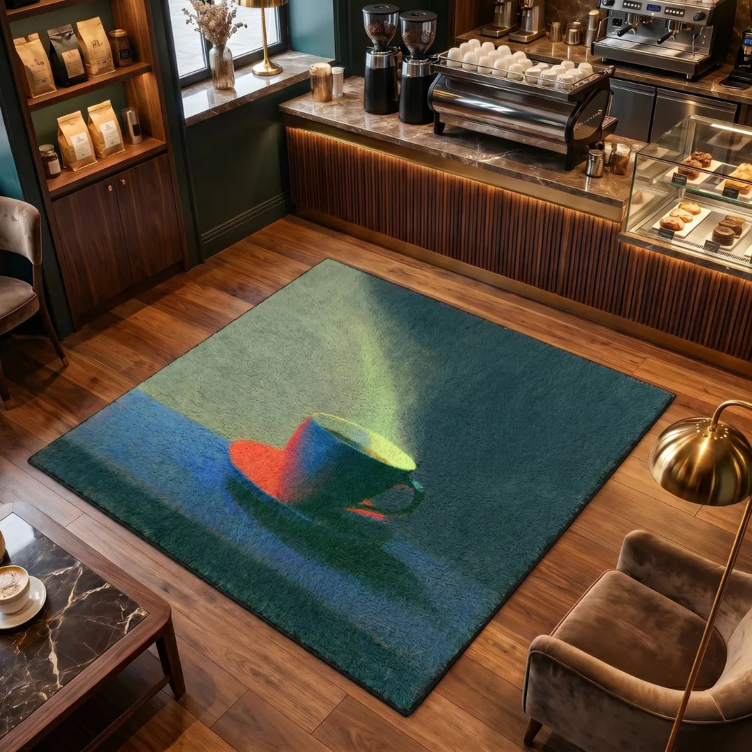 Coffee inspired impressionism rug coffee shop