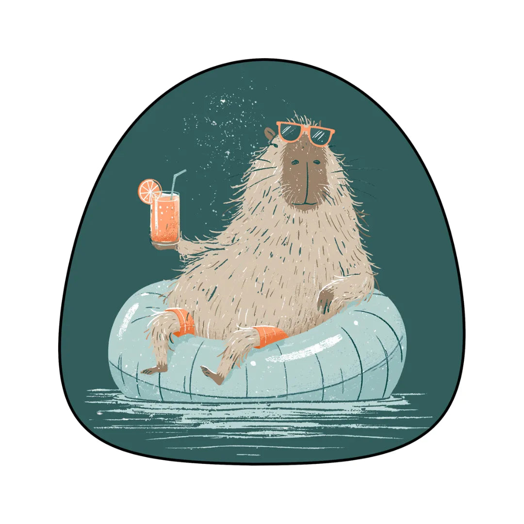 Irregular capybara rug by the pool