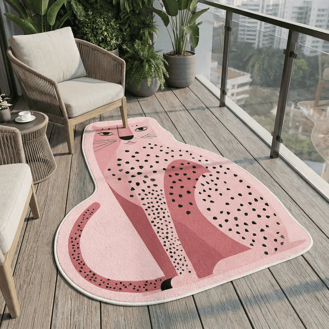 Irregular pink leopard rug patio balcony