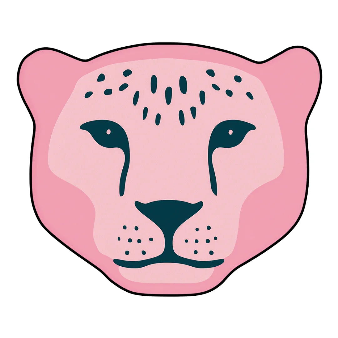 Irregular pink panther face rug entryway